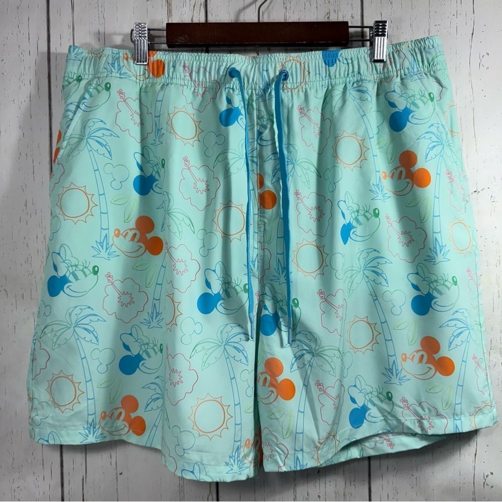 Disney Mickey Mouse Tropical Swim Trunks Green Mens XL Beach Vacation Hawaiian